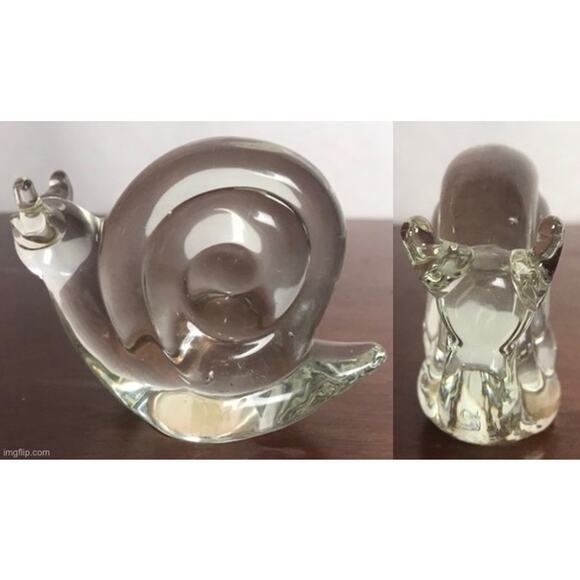 Bundle Of 2 VTG Animal Clear Art Glass Pieces Swan & Snail Napcoware Paperweight - Picture 3 of 12